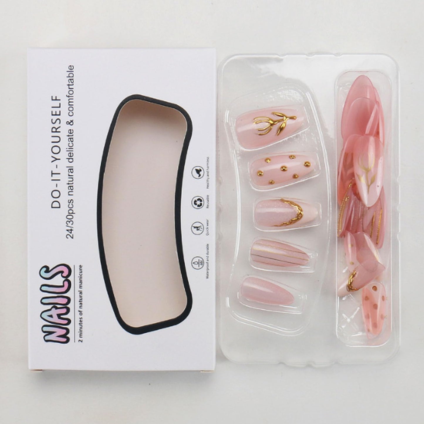 Hkanlre Flower Medium Press on Nails Tips Full Cover Almond Bling False Nails Milky White Fake Nails for Women 24PCS