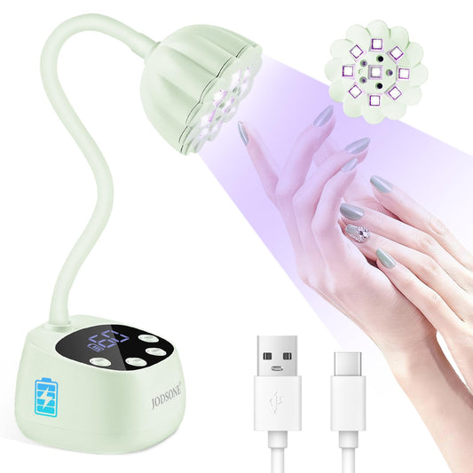 JODSONE Fast Curing U V Nail Lamp - Portable and Flexible Gooseneck Lamp with 360° Adjustable Design, Rechargeable LED Dryer for Gel Polish, Auto Sensor & 4 Timers, Home DIY Manicure Light Mint Green
