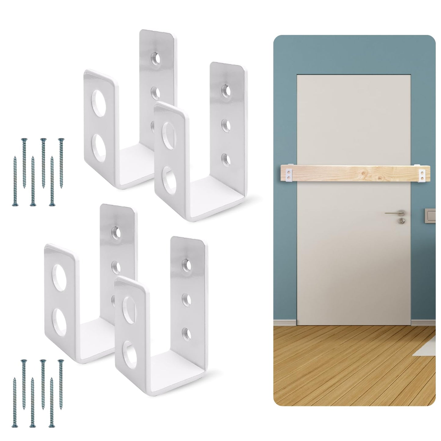 SecurityMan (2-PK) Heavy Duty 2x4 Door Barricade Brackets - 700lbs of Force, Install in Minutes - (4pc) Thick 3.5mm Iron Metal U Bracket | Rust Proof - Gate Bar Holder for Indoor/Outdoor Door Security