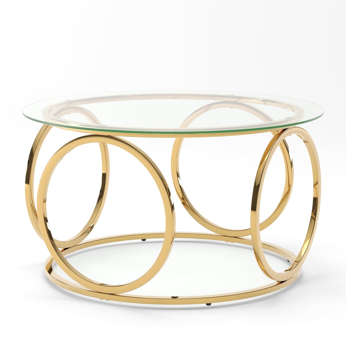 GDFStudio 31.5" Luxury Round Coffee Table with Circular Metal Frame, Tempered Glass Top Modern Coffee Table, Small Round Center Table for Living Room Small Space Office Lounge, Easy Assembly, Gold