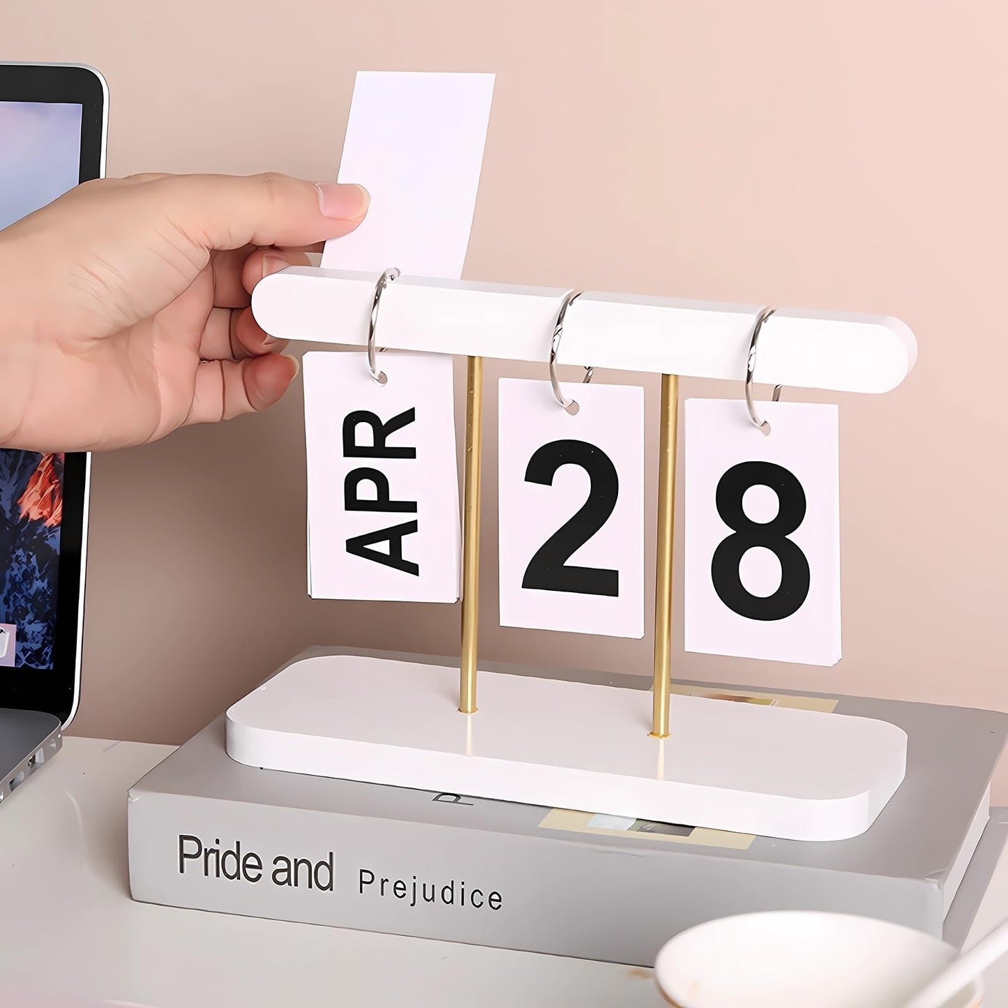 SUPTEC Perpetual Daily Flip Calendar for Desk 2026 Reusable Office Desktop Decor Home Accessories Photography Props (White)
