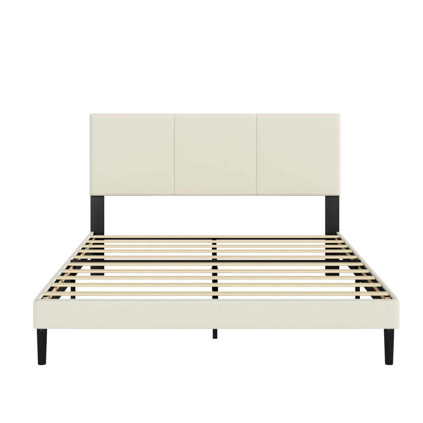 IOILORI Queen Size Bed Frame with Upholstered Headboard, Sturdy Wood Slats, No Box Spring Required, Silent, Easy Assembly, Beige