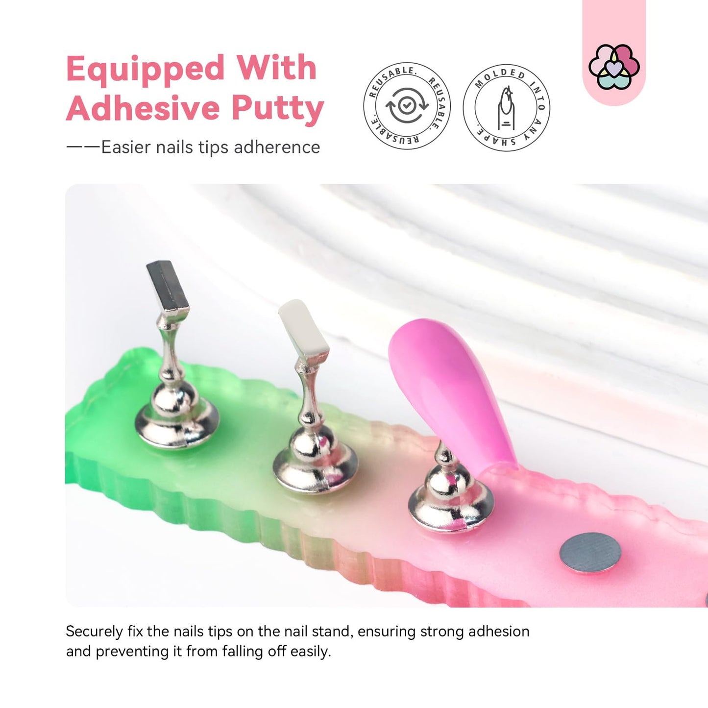 SAVILAND 3 Sets Nail Stand: Strong Magnetic Nail Holder for Painting Nails with Reusable Putty SAVILAND Nail Stand for Press On Nails Display Strong Magnet Fake Nail Holder