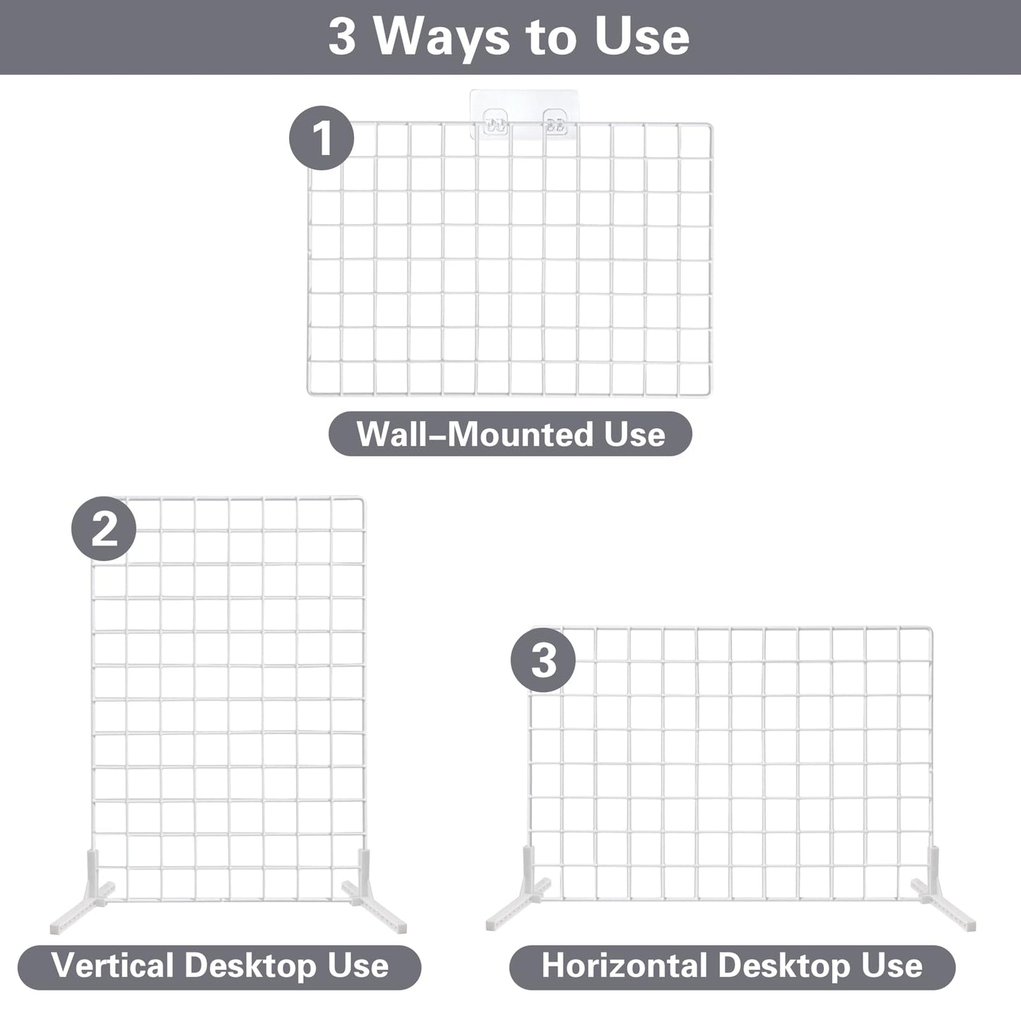 2 Sets Grid Wall Countertop Decorative Panel for Photo Display, Tabletop & Wall Mounted Display Wire Gridwall with T-Base, Mini Wood Clips & Adhesive Hooks for Shows Retail Crafts Artistic Drawings