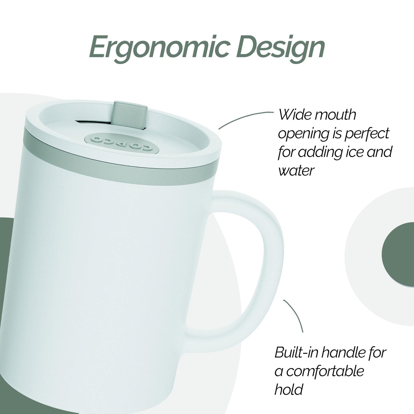 Copco Iconic 16oz Double Wall Insulated Desk Mug with Lid & Handle, Set of 2, BPA-Free Reusable Plastic, Spill-Proof, Microwave & Dishwasher Safe, Wide Mouth, Cup Holder Friendly (Grey)