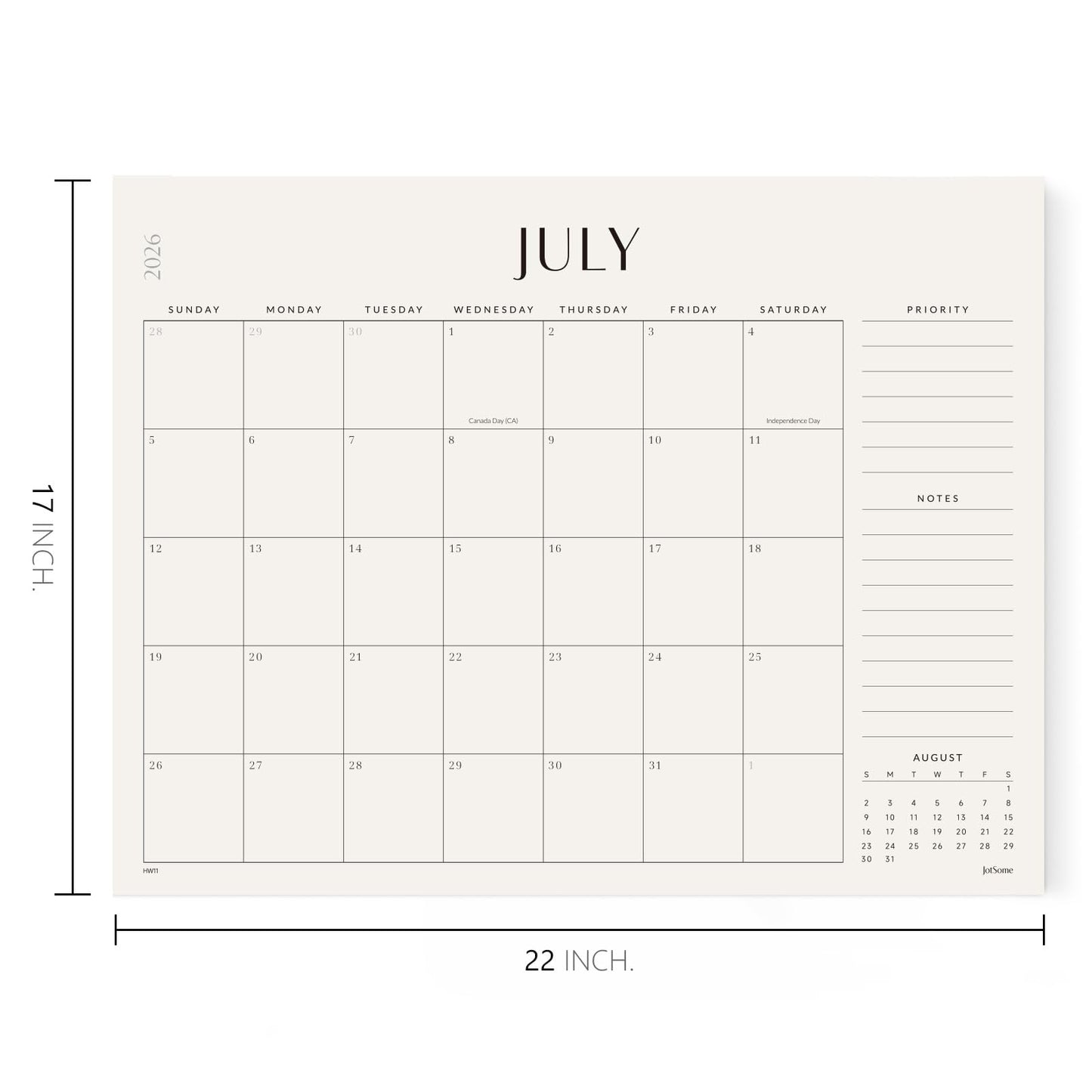 Jotsome Large Desk Calendar 2026-2027, Desk Pad Calendar From Now to June 2027 22x17 inch, Desk Blotter Calendar for Home and Office, Easy Planning (Beige, 17" x 22")