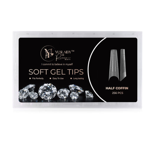 Yuslaidy Soft Gel Nail Tips 256pcs Full Cover Extensions Square Almond Stiletto Coffin Tips de Uñas para Extensión Uñas Poligel Acrylic Soft Nail Extension Kit para Salón y Casa Coffin Shape