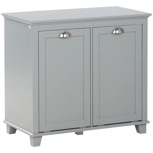 Tilt-Out Laundry Sorter Cabinet, Bathroom Storage Organizer with Two-Compartment Tilt-Out Hamper, Gray