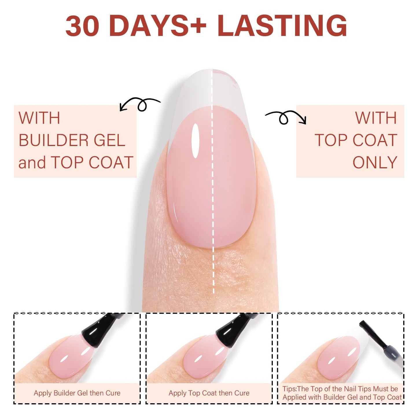 AILLSA French Gel Nail Tips, 180 Pcs Pink French Tip Press on Nails Short Almond, Pre-Applied Primer & Base Coat, No Need File, Soft Nail Tips, Fake Nails for Nail Art DIY 15 Sizes