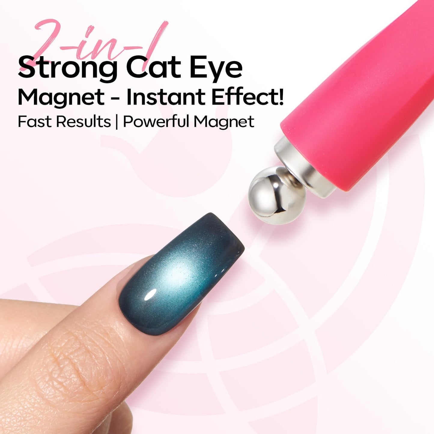 Modelones Cat Eye Gel Polish Nail Magnet, 8-in-1 Cat Eye Magnet Tool for Gel Nails Strong Magnetic Nail Art Wand with Steel Ball, Glass Bead& French Tip&Clover Cateye Multi-Effect Magnets DIY Salon