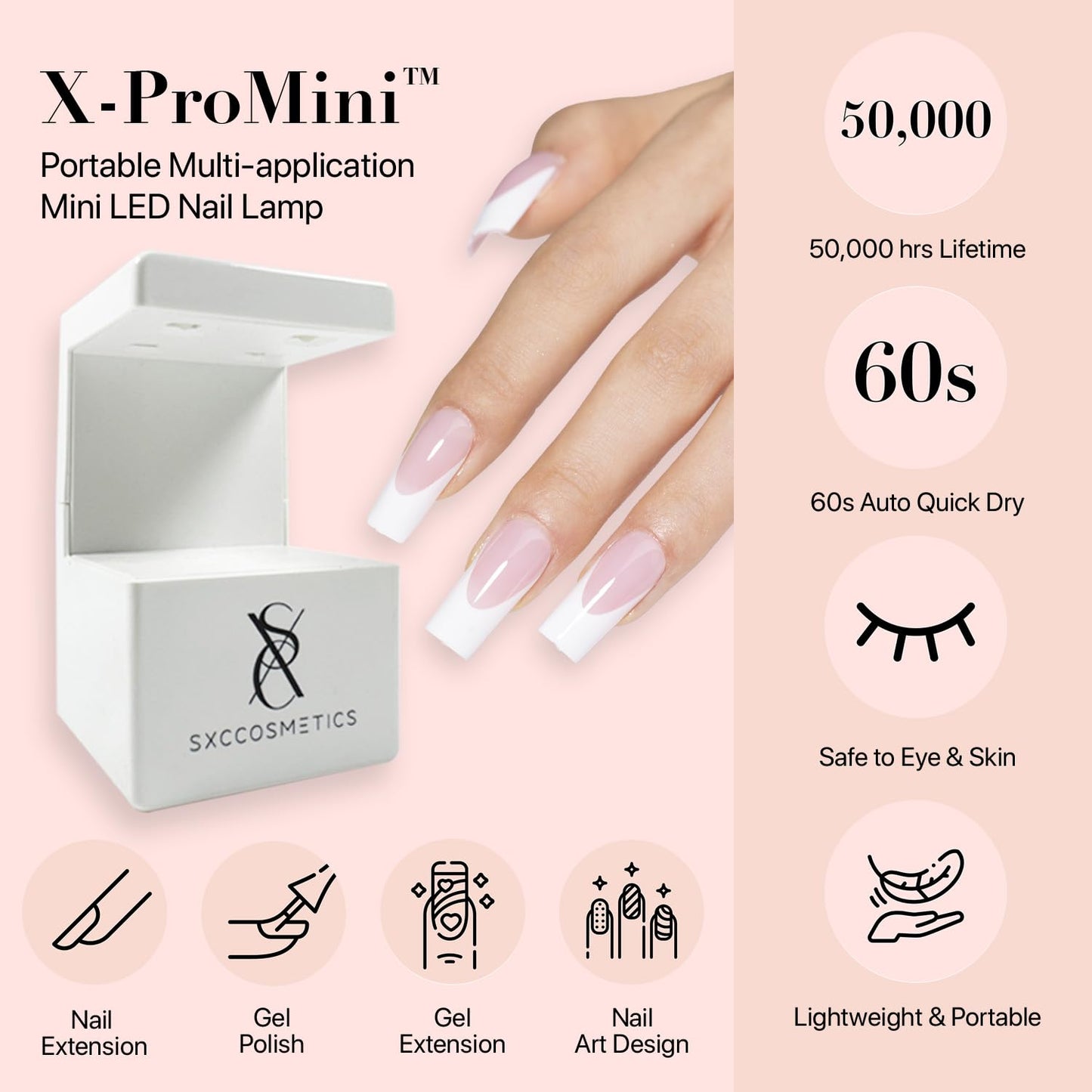 SXC Cosmetics French Tip Press On Nails - Skin Tone Nude and Color Series, XS Almond X-Pro Tips Starter Kit ST118KIT