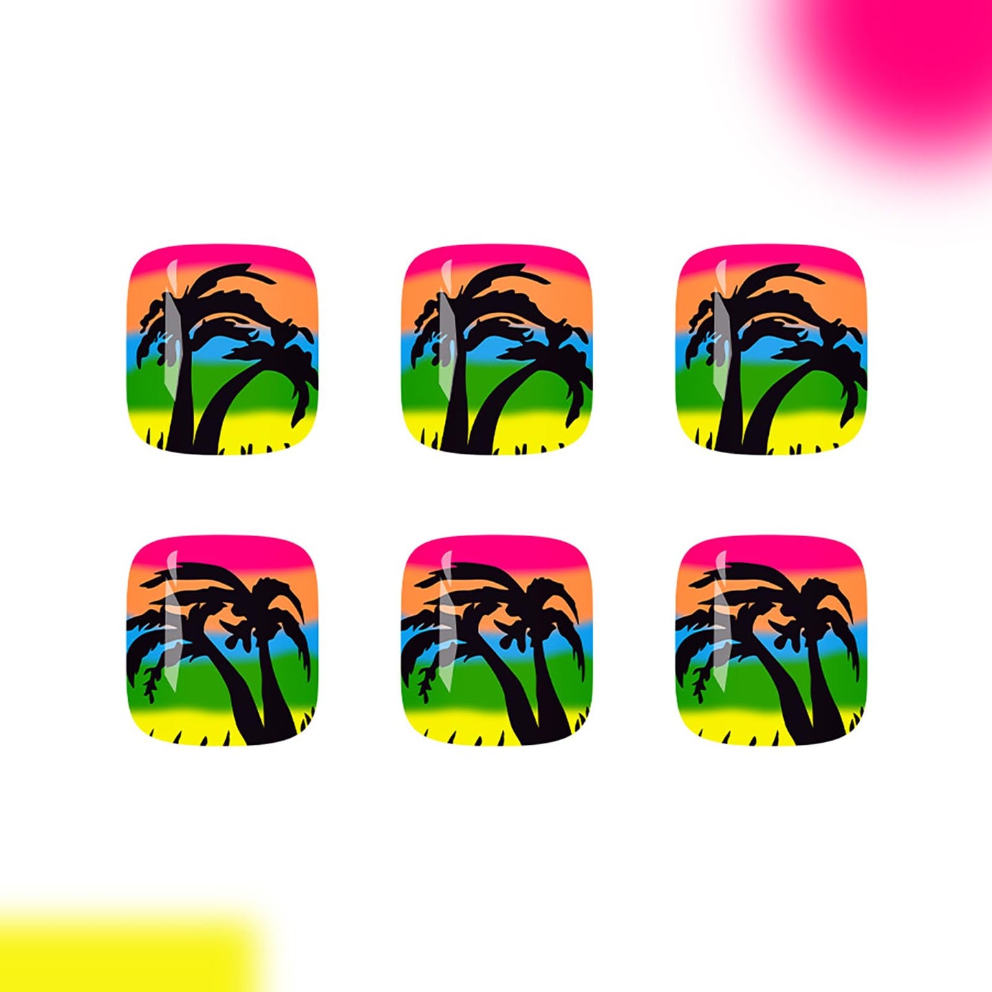 24Pcs Summer Beach Press on Toenails,Short Square Fake Toenails Colorful Acrylic Toenails with Coconut Trees Designs Full Cover Reusable Glossy Stick on Toes Nails for Women Girls