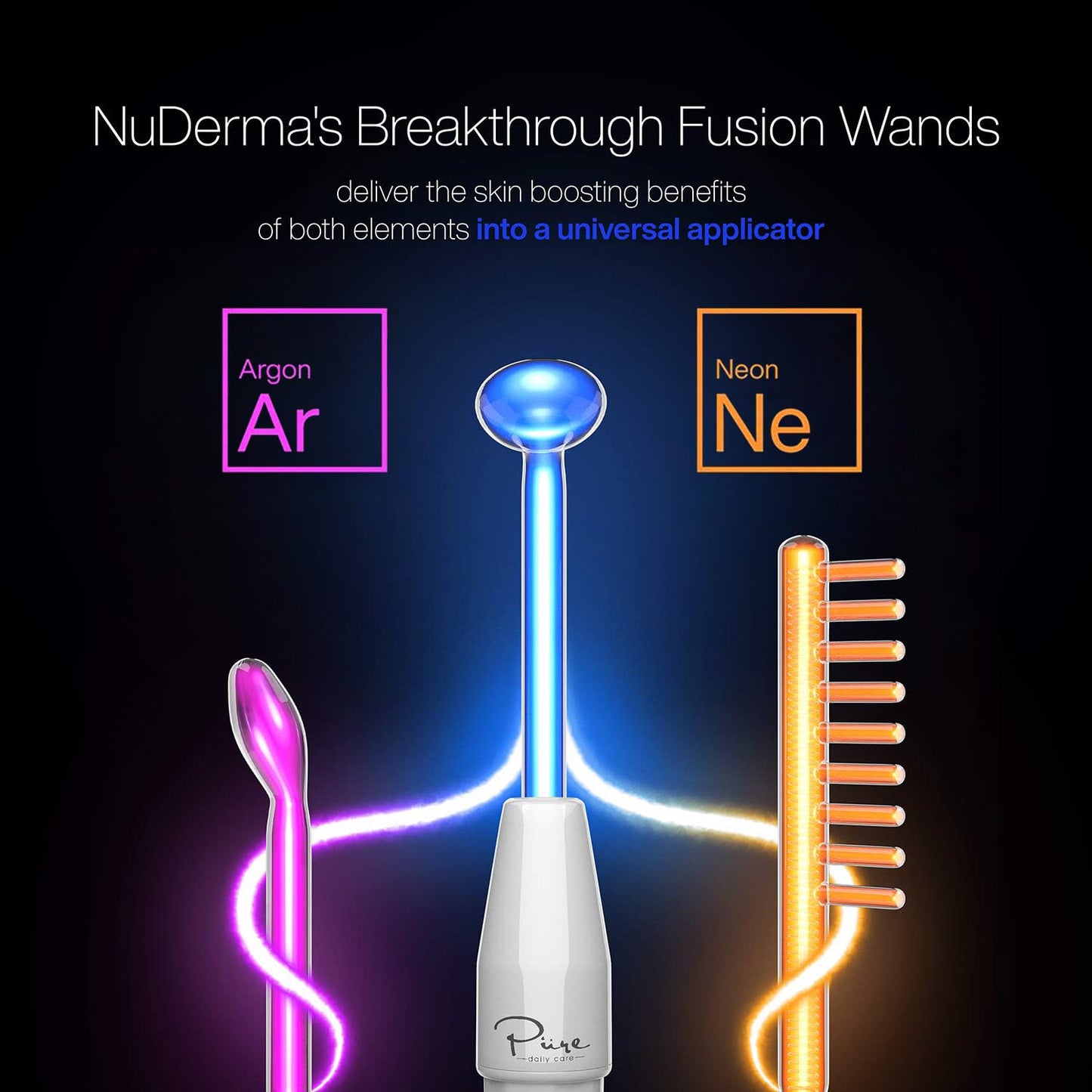 Pure Daily Care NuDerma Clinical Portable Skin Therapy Wand, Machine with 6 Fusion Neon + Argon Wands – Anti Aging - Clarifying - Skin Tightening & Radiance - Wrinkle Reducing (Pack of 2)