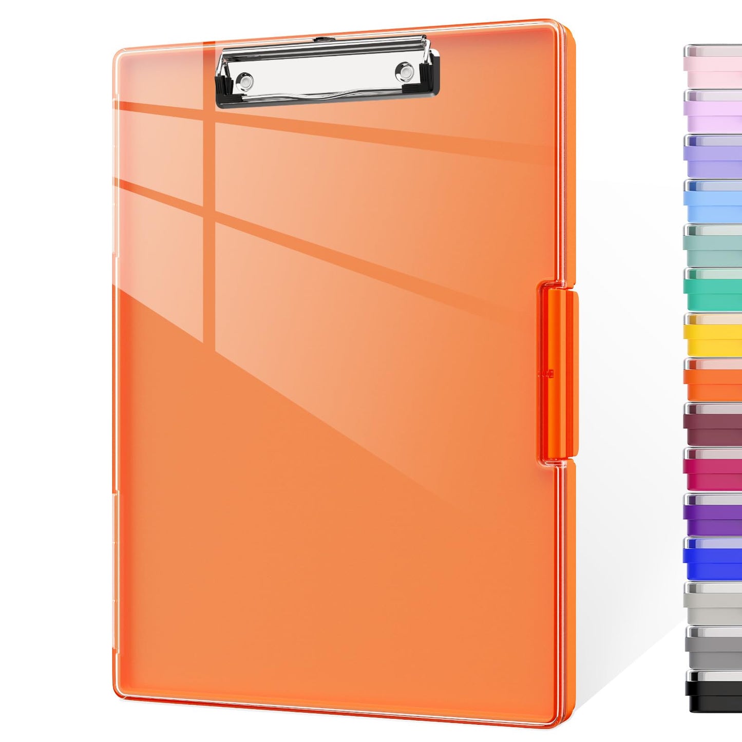 Piasoenc Clipboard with Storage, 8.5 x 11 Clip Boards with 2 Storage Case and A4 Paper Folder, Clear Dry Erase Top Panel, Heavy Duty Plastic, Folio & Side Opening, for Nurses, Teachers, Lawers,Orange