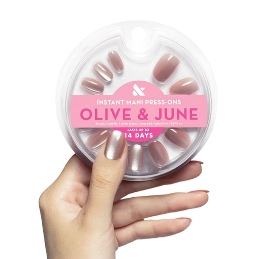 Olive & June Instant Mani Press-On Nails (Glue) | 42 Fake Nails, 21 Sizes | Non-Toxic, Long-Lasting Recycled Materials Realistic Look | Spring Flowers & Patterns | Short, Round | HZ Velvet