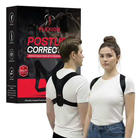 FLEXIOR Posture Corrector for Women and Men, Adjustable Back braces for Upper & Mid Spine Support, Comfortable Back Straightener posture corrector for Back with Carry Bag