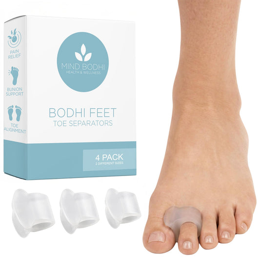 Mind Bodhi Single-Loop Toe Separators 4-Pack: Correcting Bunions and Restoring Toes to Their Original Shape - For Men and Women - Toe Spacers Bunion Corrector - Clear