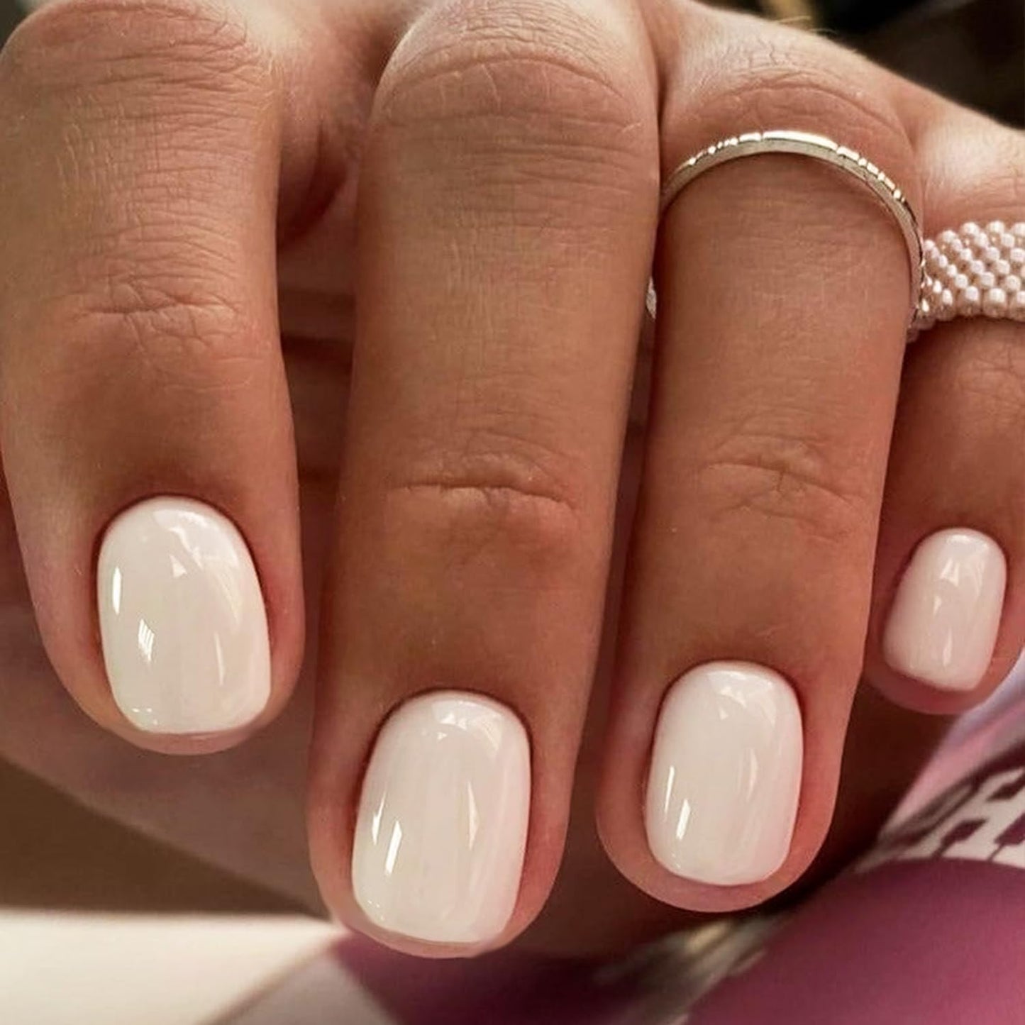 GLAMERMAID Extra Short Press on Nails - Pure Black Fake Nails Short Squoval, Pure White Fake Nails Short Squoval, Natural Round Square Glue on Nails Glossy Gel，Reusable Stick on Full Cover Oval Nail