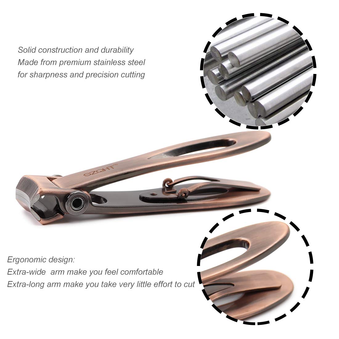 SZQHT Ultra Wide Jaw Opening Nail Clippers Set, Toenail Clippers for Thick Nails, Heavy Duty Nail Cutter, Stainless Steel Toe Nail Clippers for Seniors, Men & Women Manicure,Pedicure,Big(Bronze)