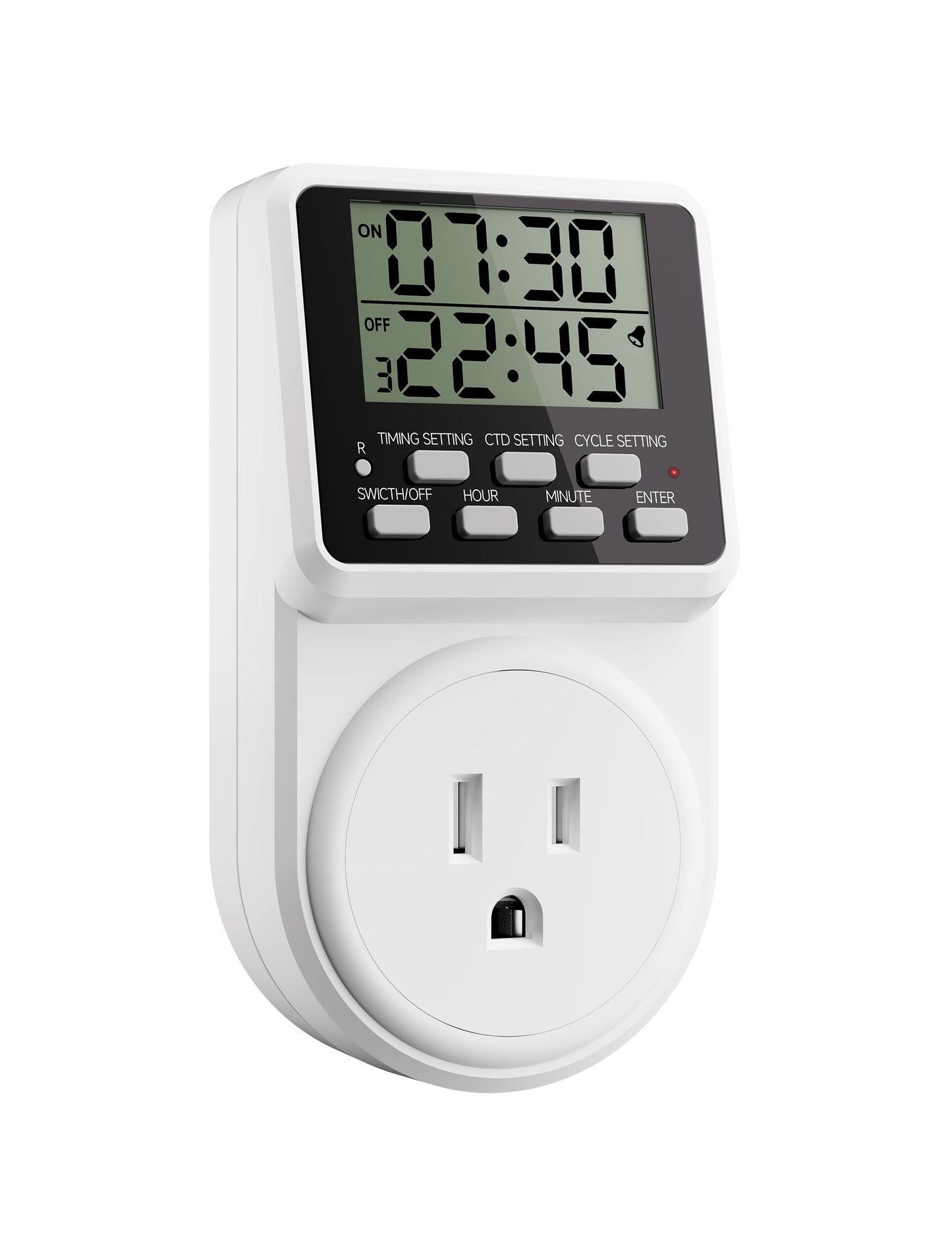 Techbee Digital Infinite Repeat Cycle Intermittent Timer Plug for Electrical Outlet, 24 Hour Programmable Indoor Timed Power Switch with Countdown Delay On and Off (120V, 15A), 1 pack