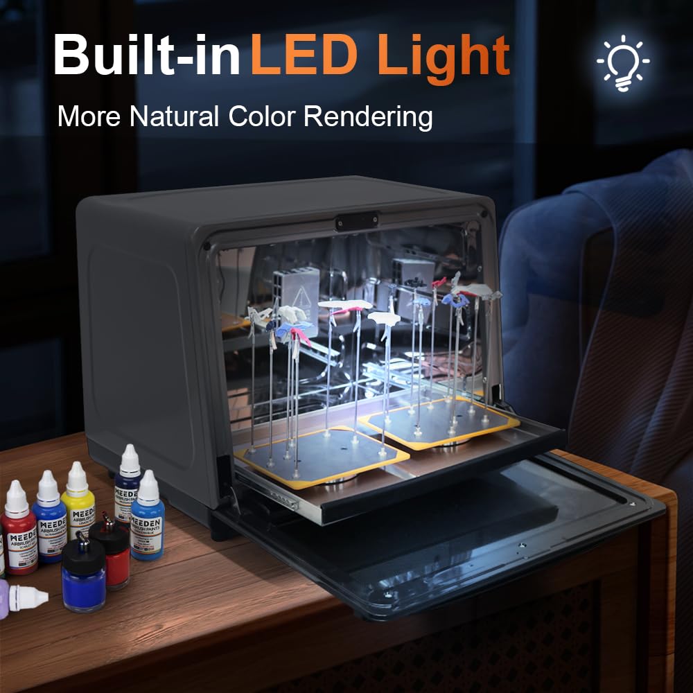 Portable Model Painting Booth with Hot Air Dryer - LED Light, Timer, Temp Control, Dual Exhaust Fans & Storage Tray for Crafts, Mini Collectibles