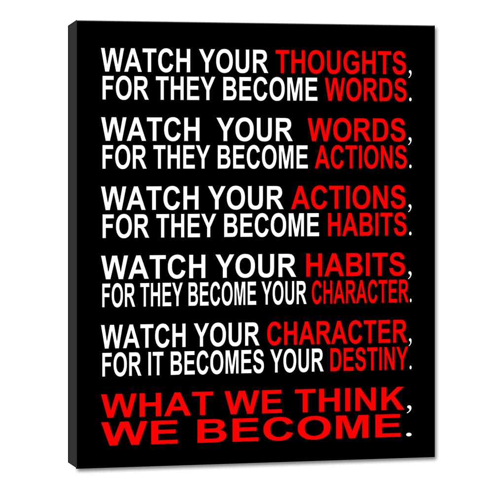 Pyradecor Large Canvas Prints Wall Art Watch Your Thoughts Motivational Classroom Poster Paintings Modern Gallery Wrapped Giclee Canvas Print Pictures Artwork for Office Living Room Home Decorations L