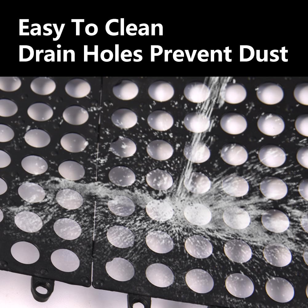 Interlocking Floor Tiles 12x12 Inch, 12 Pack Soft PVC Non-Slip Drainage Tiles with Holes for Bathroom, Pool Deck, Gym, Garage, Kitchen & Wet Areas, Easy Splicing Anti-Fatigue Mat, Black (12 Pack)