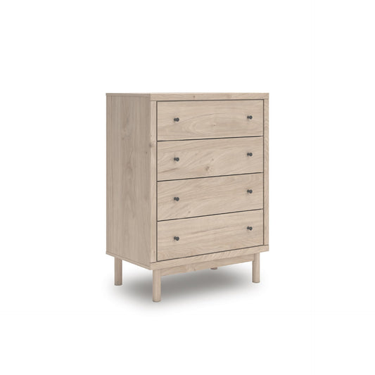 Signature Design by Ashley Birkmore Mid-Century Modern 4-Drawer Chest with Easy Glide and Safety Stop for Bedroom, Light Brown