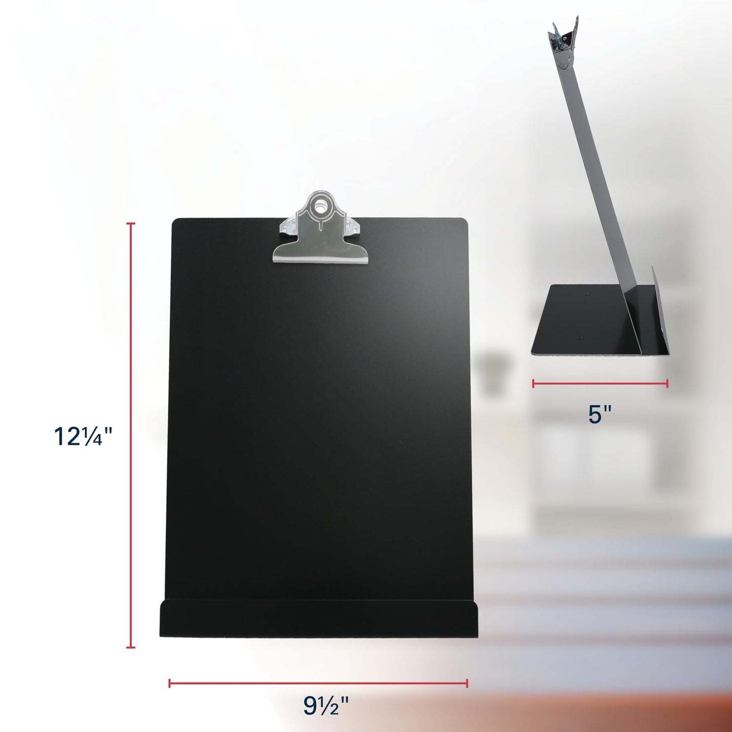 Saunders Free Standing Clipboard & Tablet Stand - Durable Black Recycled Aluminum Desktop Document Holder for Office, Teachers & Students - 1" Clip Holds 8.5x11 Letter Size Sheets, Lightweight