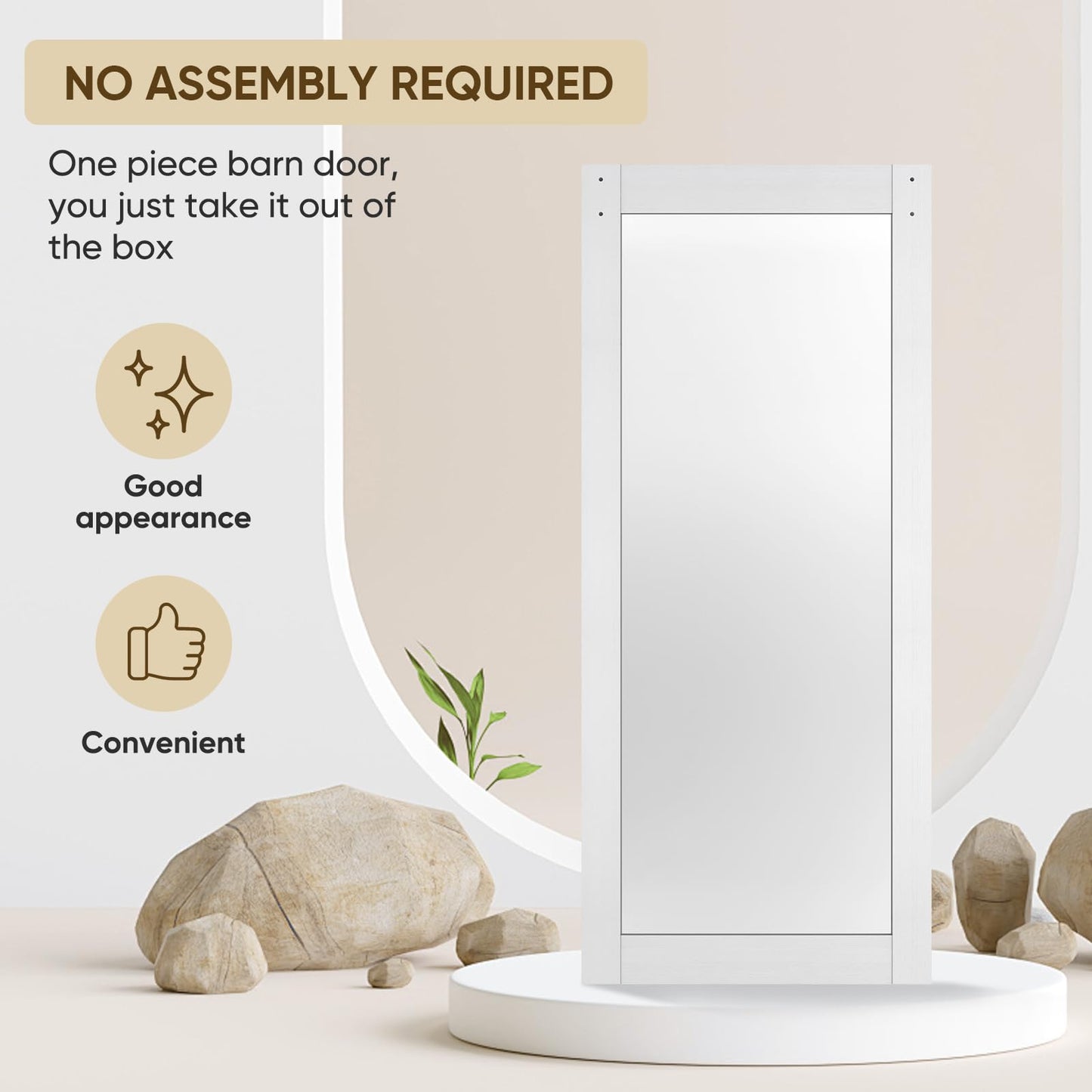 BARNSMITH 36in x 80in Mirror Barn Door with 6.6FT Sliding Door Hardware Kit Included, 1 Lites Full Length Mirror Door, Solid Wood Water-Proof PVC Surface,No Assembly Required,White