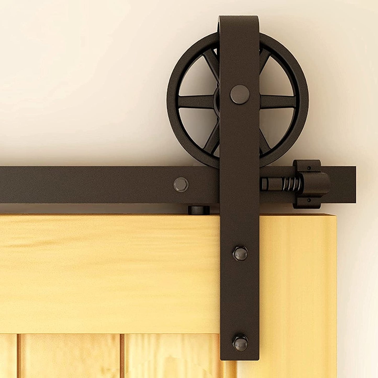 CCJH 20ft Heavy Duty Sturdy Sliding Barn Door Hardware Kit -Smoothly and Quietly -Fit 120 inch Door Panel (Big Spoke Wheel Hanger J Style)