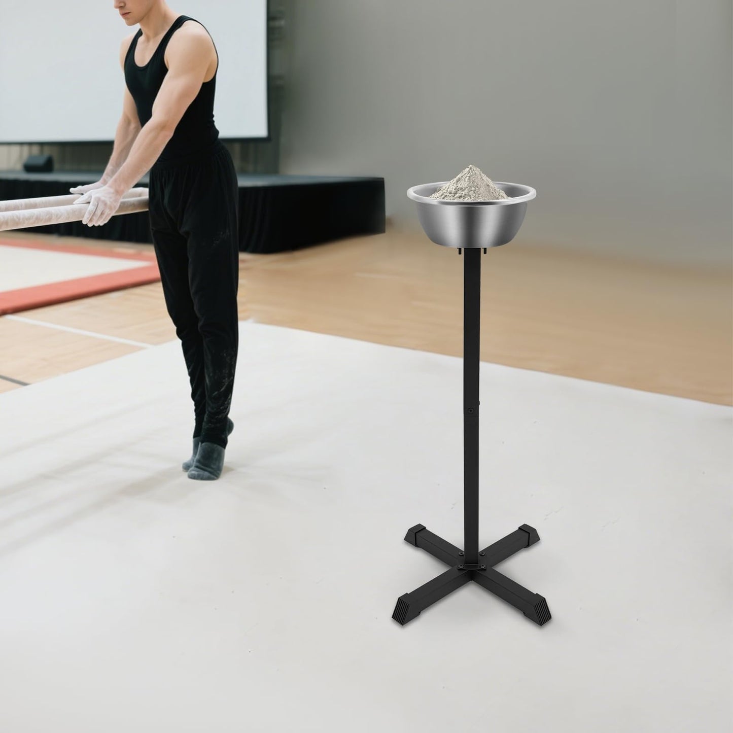 LIAUHO Portable Gym Chalk Stand, 21.6*21.6*42.3in Freestanding Holder with Bowl, Chalk Stand for Physical Education Teacher, Athlete, Gymnastics, Weight Lifting, Climbing Sports Supplies Accessories