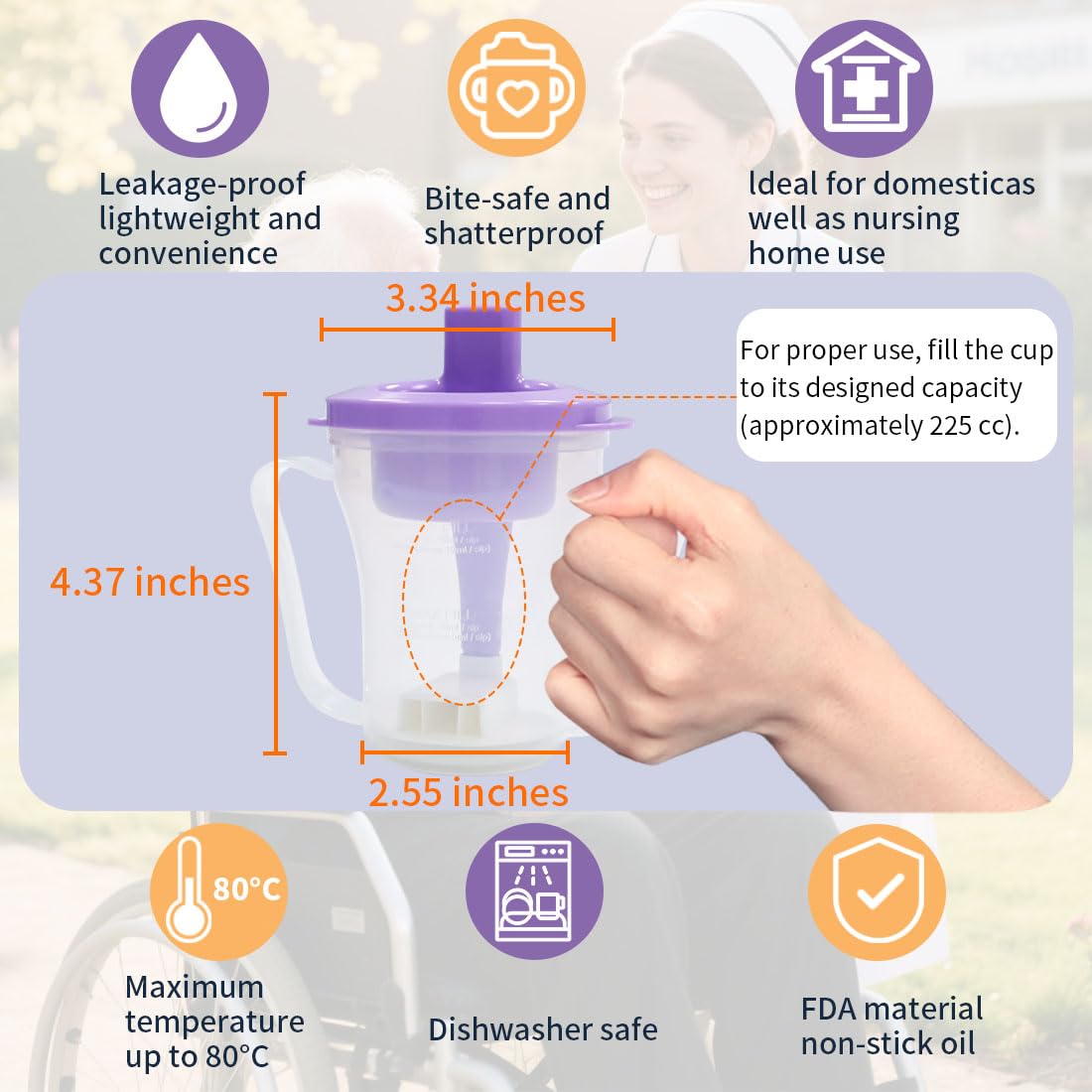 EZSLINGGLIDE Dysphagia Regulating Drinking Cup – Spill-Proof Adaptive Cup for Adults with Swallowing Difficulties, Elderly, Parkinson’s & Dementia Patients (Purple-Pack of 1 Count)