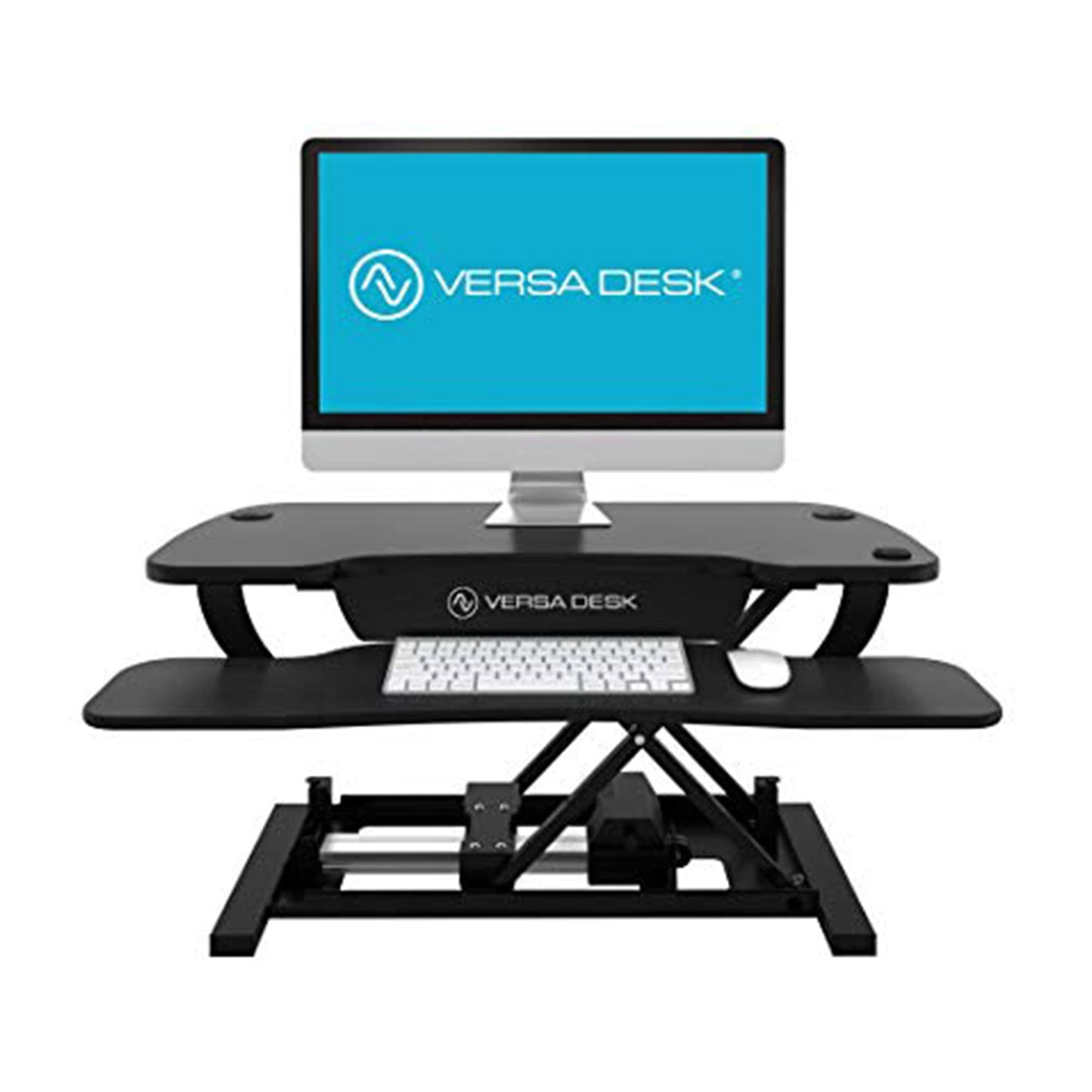 VERSADESK® PowerPro™ 40" Electric Standing Desk Converter - Adjustable Height Desktop Riser with USB Charging Outlet & Detachable Keyboard Tray - Holds 80 lbs Large & Small Items | Black