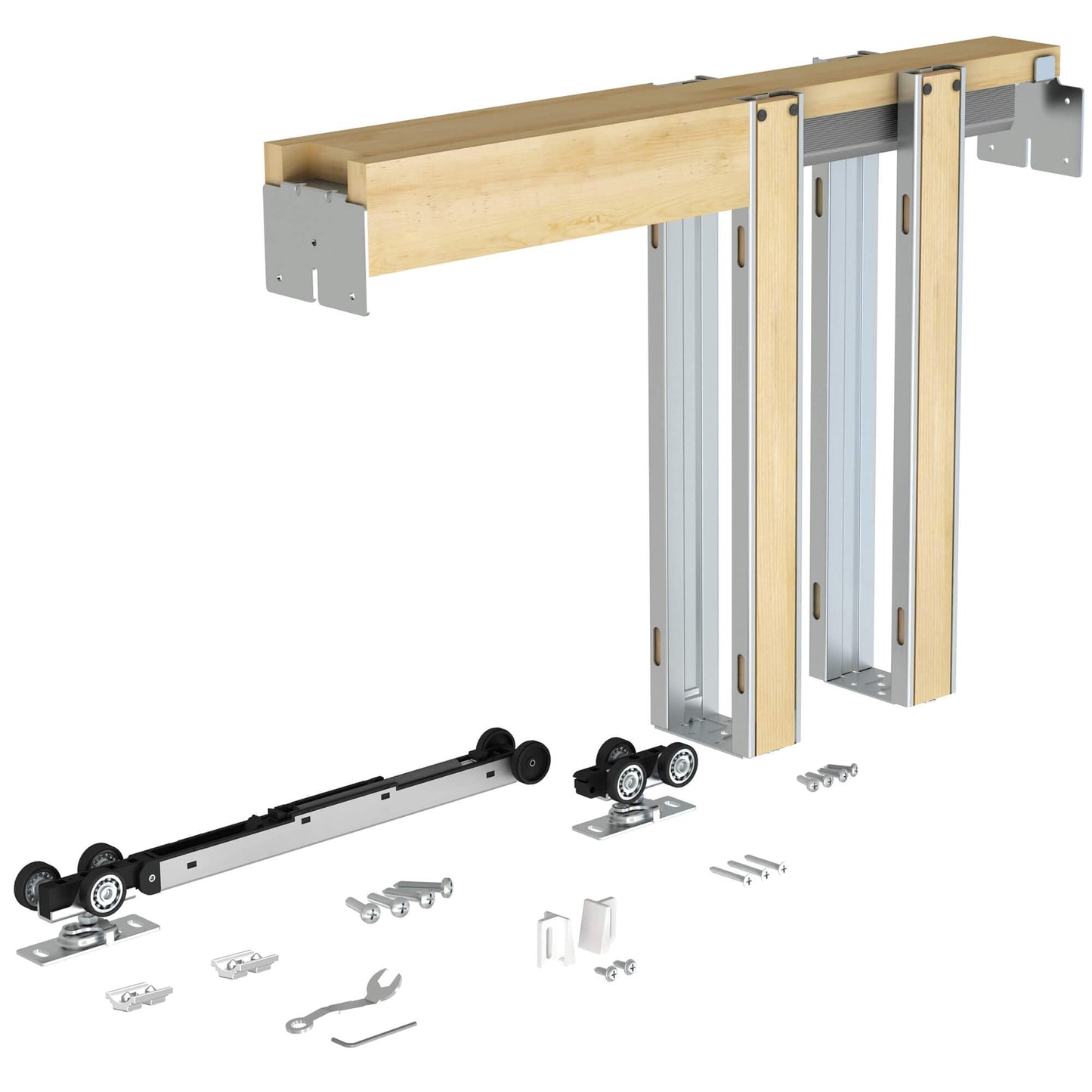 JUBEST Pocket Door Frame Kit with 220LBS Two-Way Soft-Close Mechanism, Smooth and Quiet, Easy to Install Hidden Door Kit, 24" to 36" x 80"