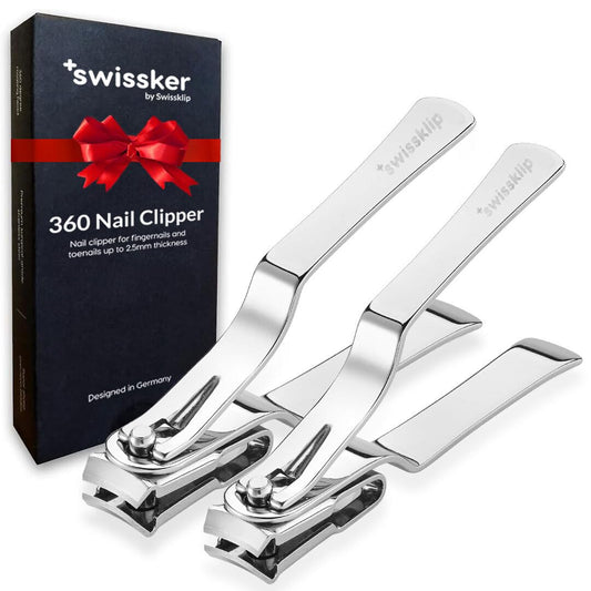 Swissker by Swissklip Nail Clippers for Men & Women I Finger Nail Clippers for Adult with 360 Degree Rotating Head I Fingernail Clippers for Women I Surgical-Grade Stainless Steel Material (2 Pack)