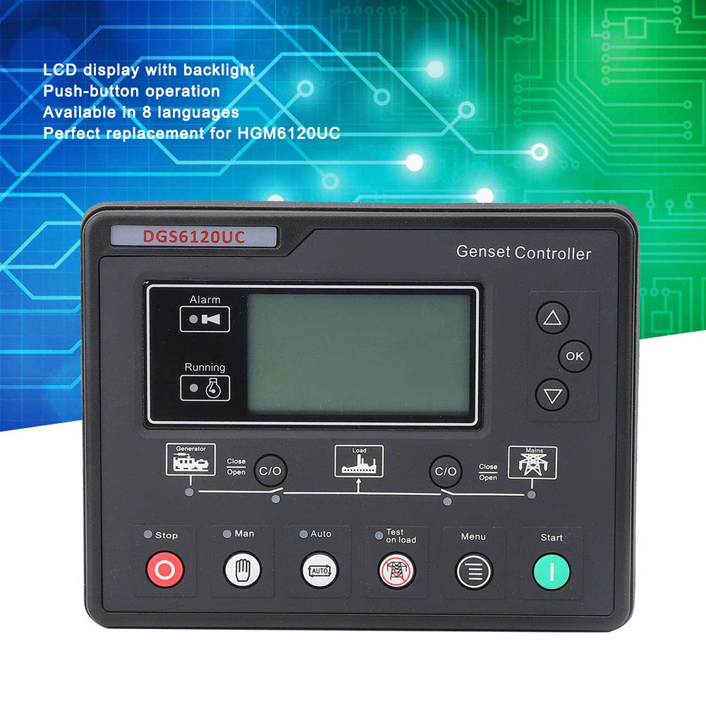 Generator Control Panel,Genset Controller Module Automatic Power Monitoring Switching Control for Generators LCD Display Backlight