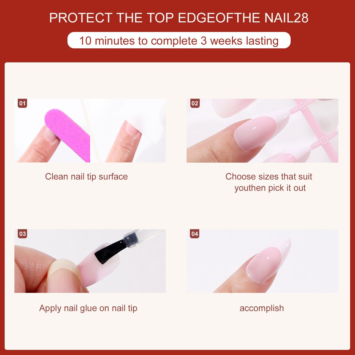 Jellyqueen Red French press on french tip nails : 150 Pcs Pink Almond gel press on nails， Soft Gel Nail False Nails Art DIY Gifts For Women (A18-02-11)