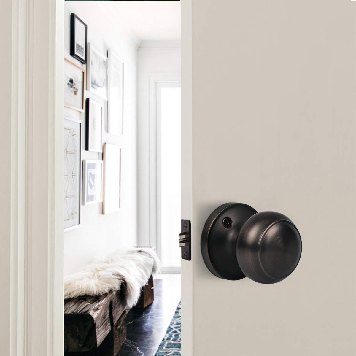 Probrico Door Knobs Interior, Closet Door Knobs Handles, Oil Rubbed Bronze, Passage Function Keyless, 3 Pack