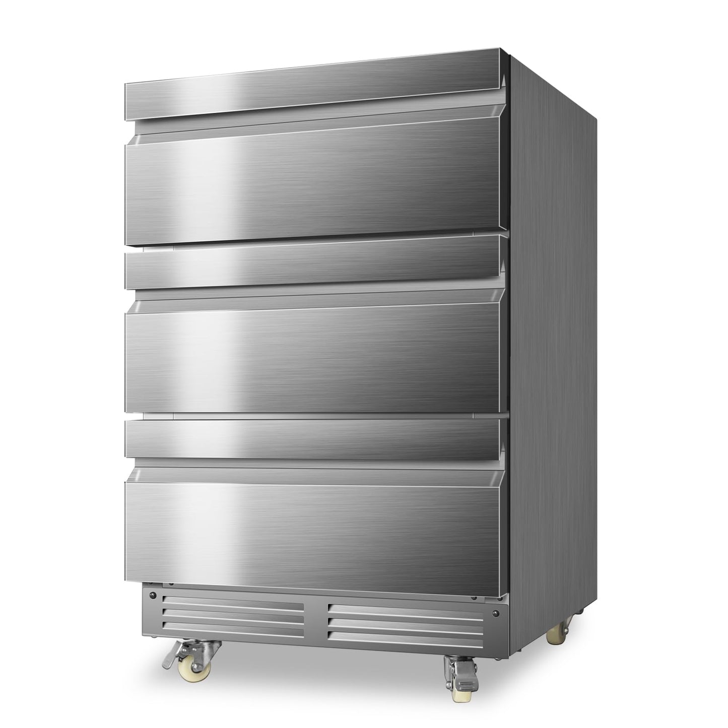 Velieta 24 Inch Upgraded Three-Drawer Beverage Fridge, Weather Proof Outdoor Stainless Steel Beverage Refrigerator, Under Counter Built-in Beverage Cooler for Home & Commercial Use