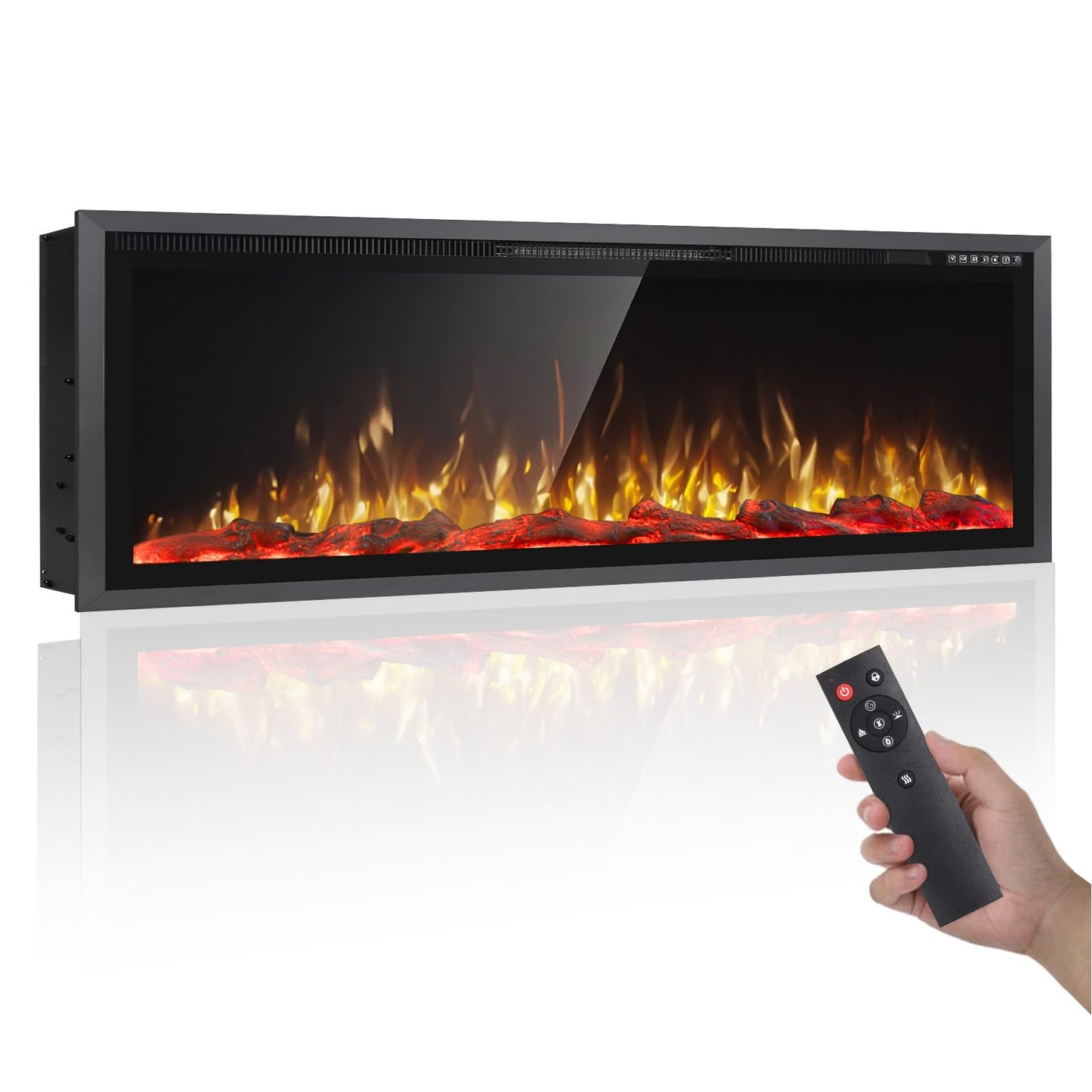 PRETZI 60" Electric Fireplace Ultra Narrow Aluminum Frame & Wide Screen, Electric Fireplace Inserts/Wall Mounted with Heater, Adjustable Flame Color and Brightness, Remote Control/Timer, 750/1500w