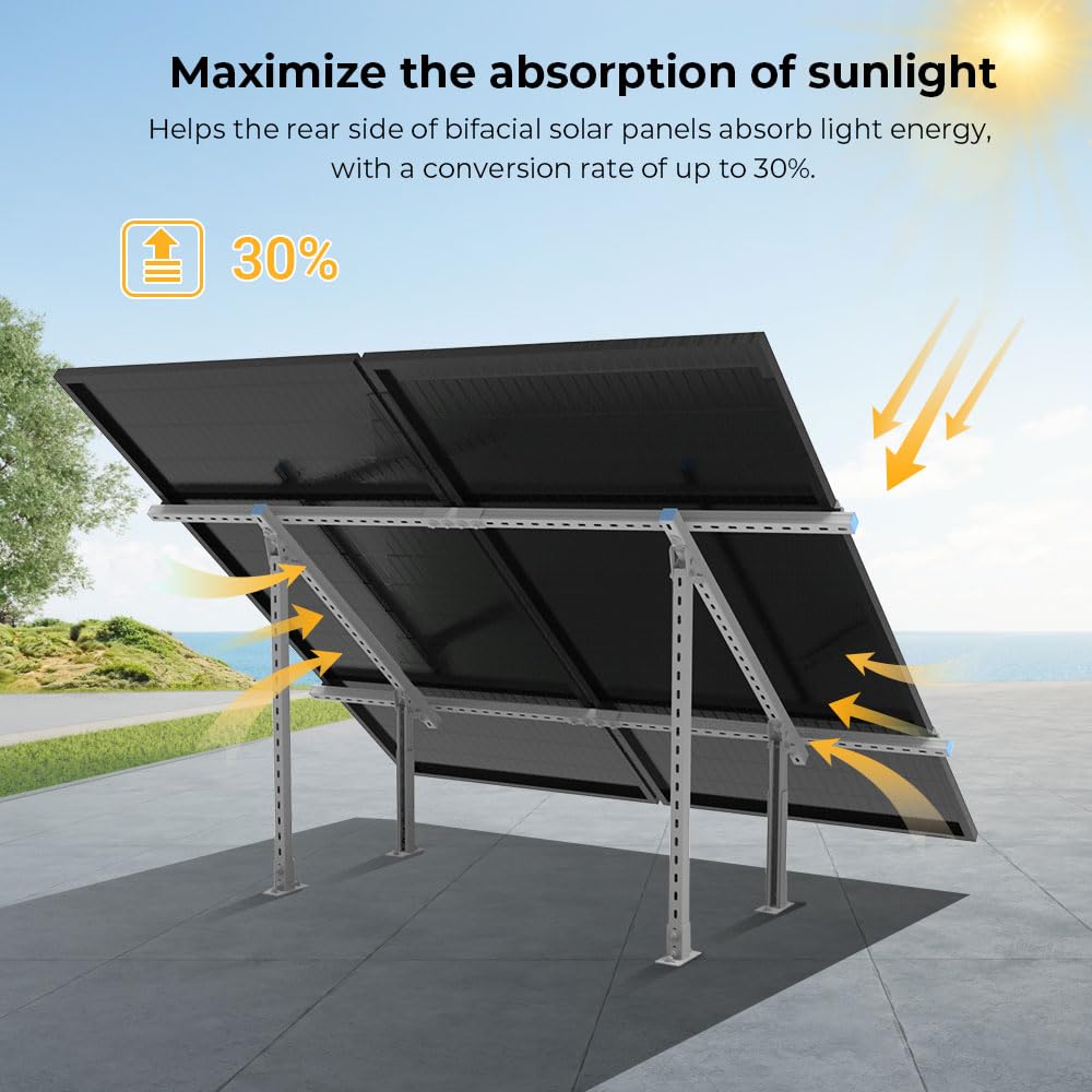 SUNGOLDPOWER Solar Panel Ground Mount Bracket,Adjustable Tilt & Expandable Solar Mount Bracket Kits for 2pcs 300W/450W/500W/550W/560W/590w Solar Panels,for Ground,Farm,Backyard,Off-Grid System