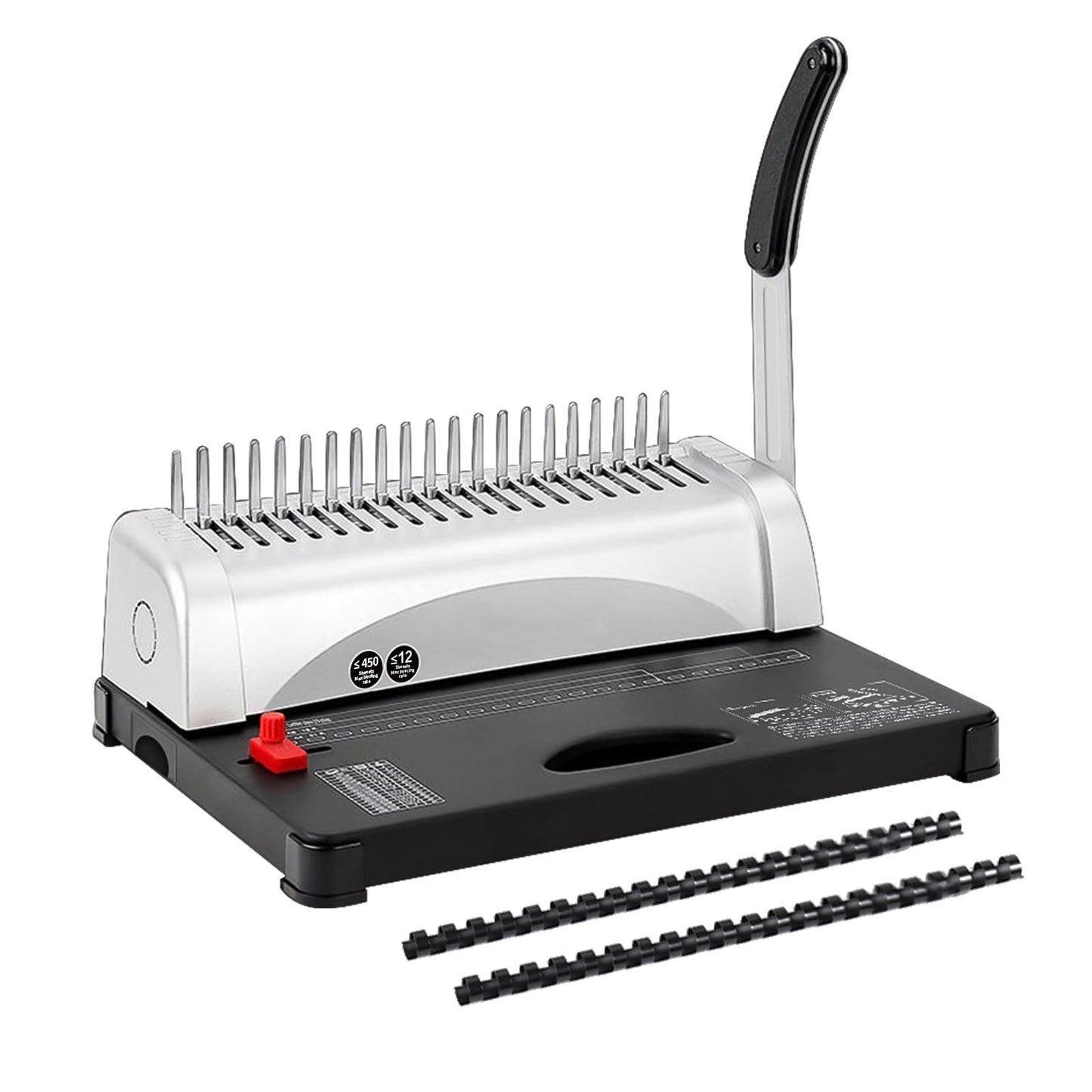 Comb Binding Machine, 21-Hole, 450 Sheets Capacity, Punch up to 12 Sheets,Punch Comb Binder Machines for Letter Size A5/A4 Paper with 100pcs 1/4" Binding Spines