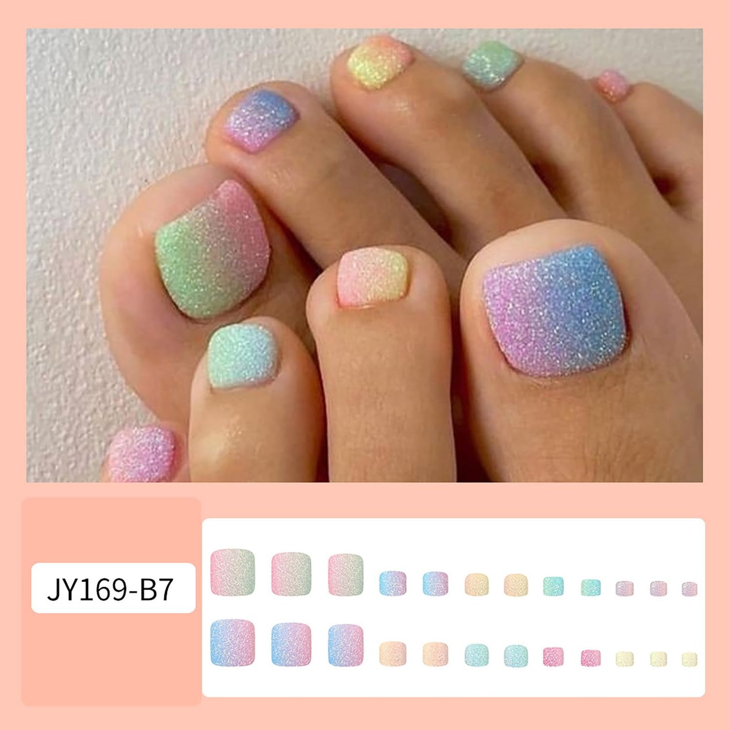 FIEONCIY Press on Toenails with Designs Acrylic Fake Nails for Toe Artificial False Nails with Charms Glue on Toe Nails for Spring Summer Stick on Toenails for Women Girls(JY169)