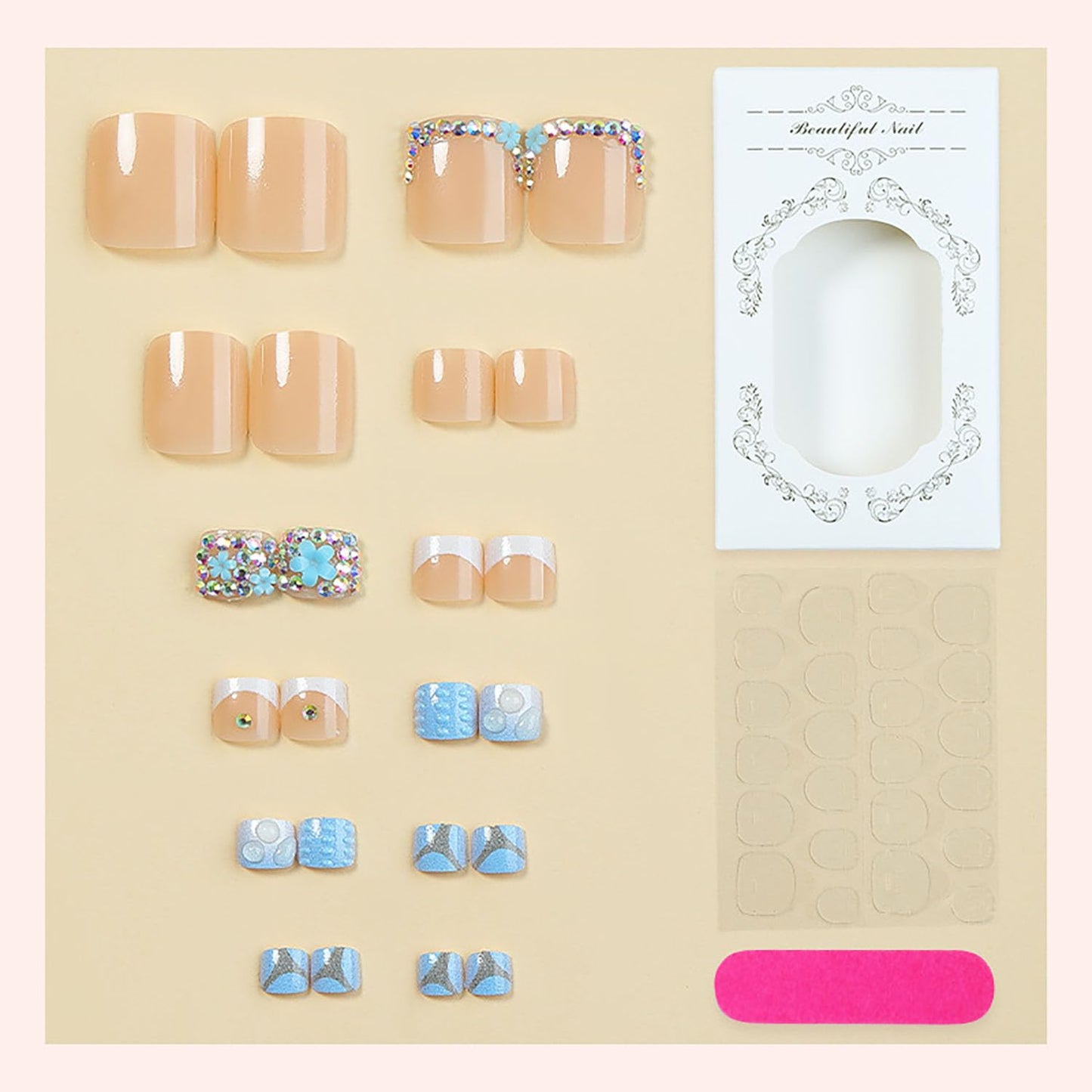 FIEONCIY Press on Toenails with Designs Acrylic Fake Nails for Toe Artificial False Nails with Charms Press on Toe Nails for Spring Summer Stick on Toenails for Women Girls(WSJ2547)