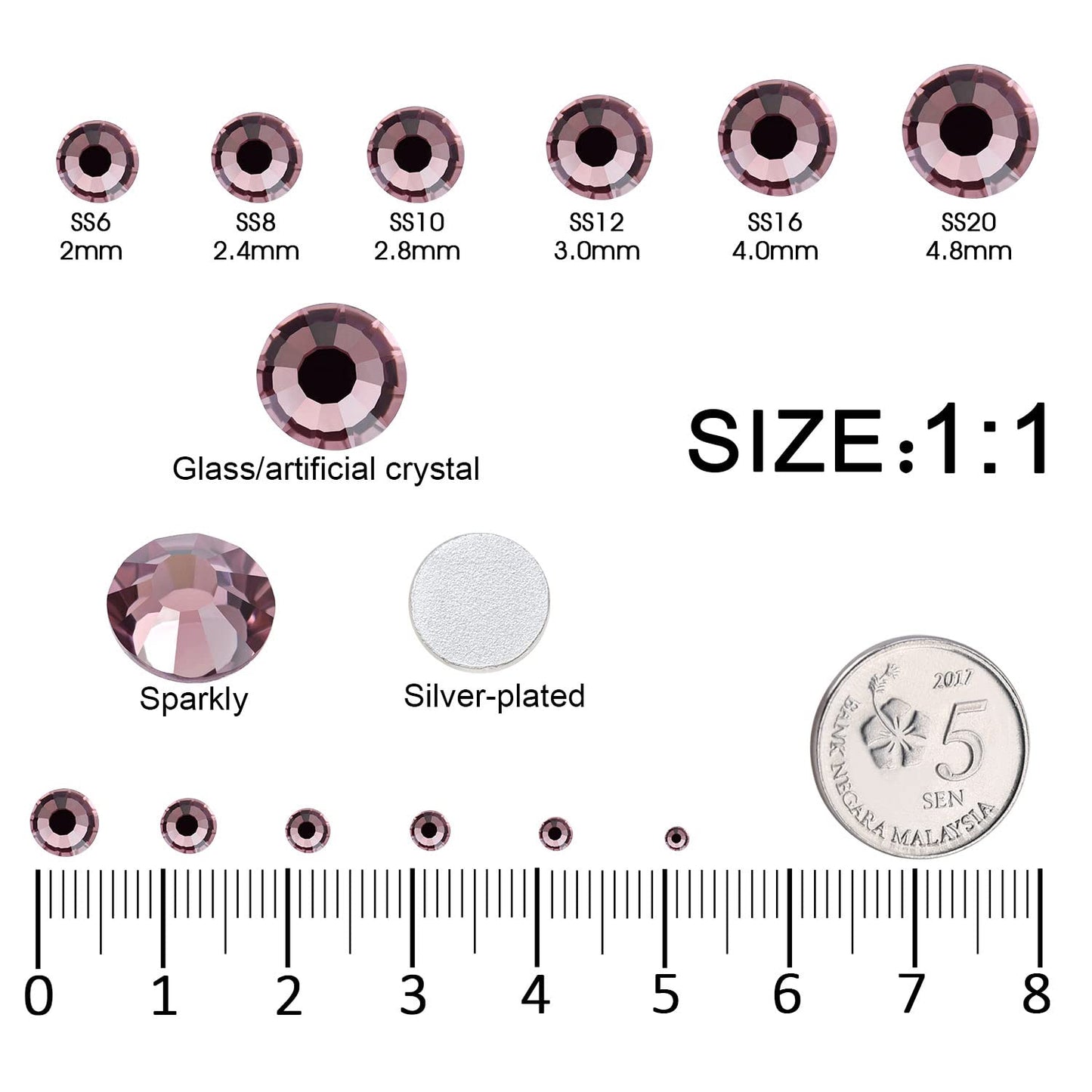 Meibite Light Purple Glass Flatback Rhinestones for Nails, Crafts & Clothes – 4240PCS 6 Sizes (SS6–SS20) Crystal Gems Kit with Tweezers & Picker, Non Hotfix DIY Rhinestones for Tumblers, Nail Art