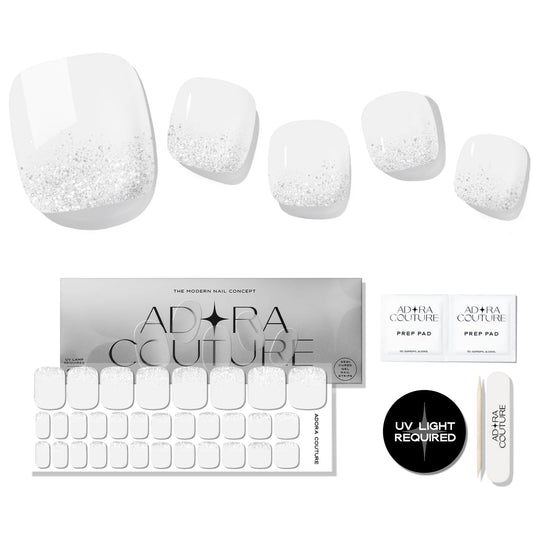 Semi Cured Gel Nail Strips – 32 Pcs Gel Pedicure Stickers - UV Nail Wraps for Toenails, Easy Application, Long Lasting, Salon Quality & UV Light Required - ICY Glam P