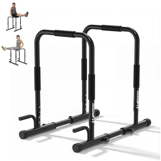 SolidFit 2-in-1 Dip Bar Station - Dip Bars & Push Up Bars Calisthenics Equipment with 420LB Bolt Washer Stable Design Dual Inner Connectors Portable Adjustable for Home Gym Strength Training Black