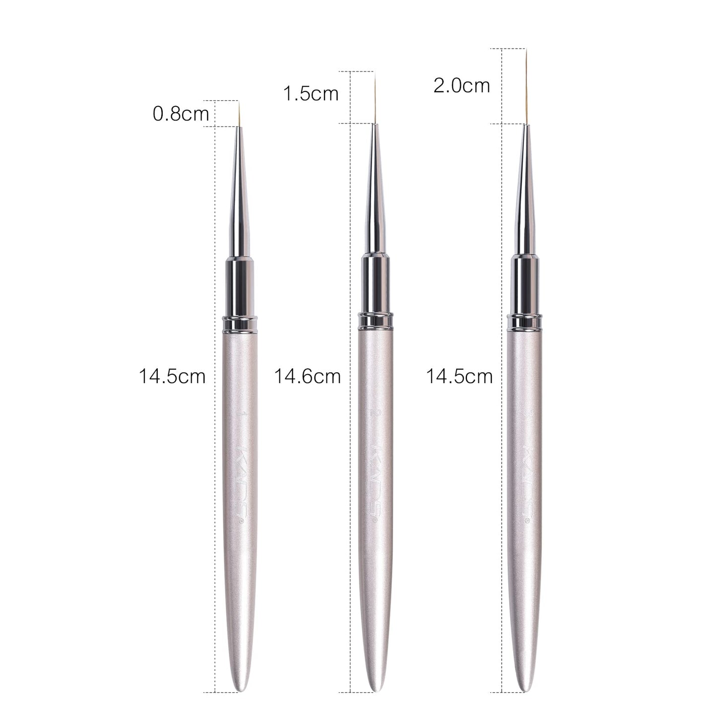 KADS Nail Art Liner Brushes Kolinsky Nail Art Brush Liner Brush UV Gel Polish Painting Nail Design Brush Metal Handle Nail Drawing Pens 8/15/20mm (8mm+15mm+20mm)