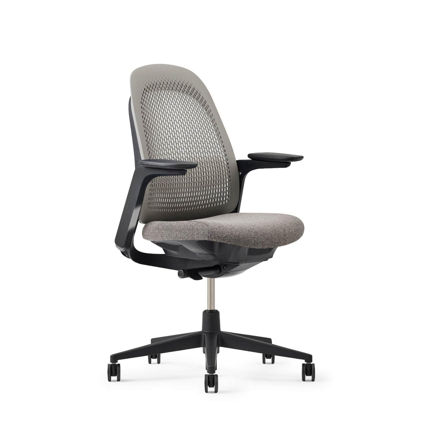 Haworth Breck Office Chair - Ergonomic Desk Seat with Height-Adjustable Lumbar Support, Black Trim, and 4D-Arms (Stone)
